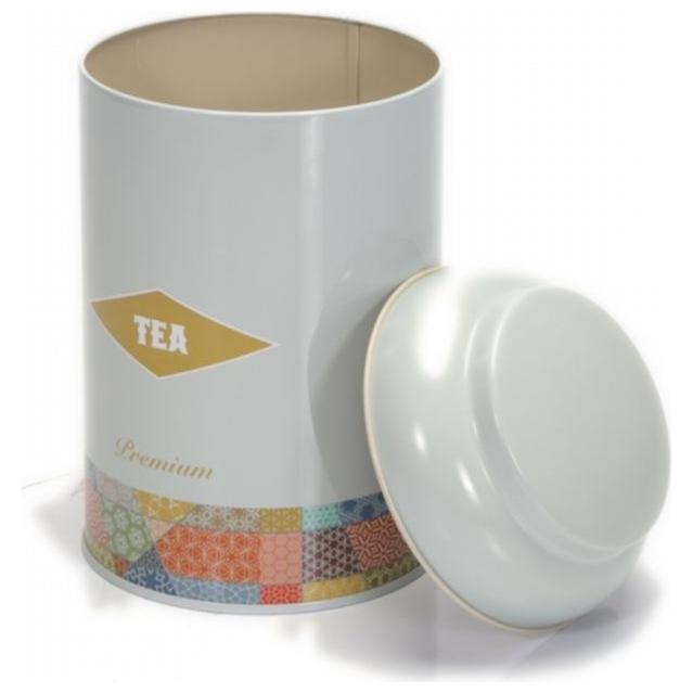 Ø105 x 150 mm  Round Metal Tin – 1.2L with Dome Lid Patchwork  Pattern Green Background
