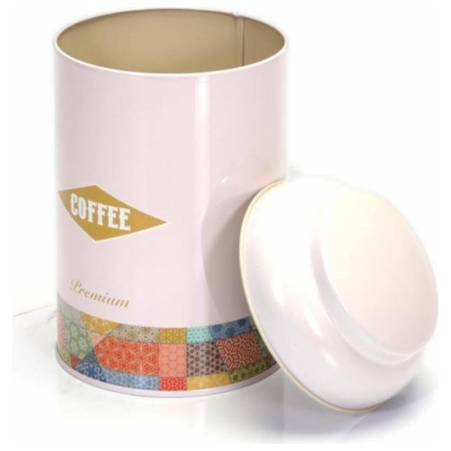 Ø105 x 150 mm Round Metal Tin – 1.2L with Dome Lid Patchwork Pattern Pink Background