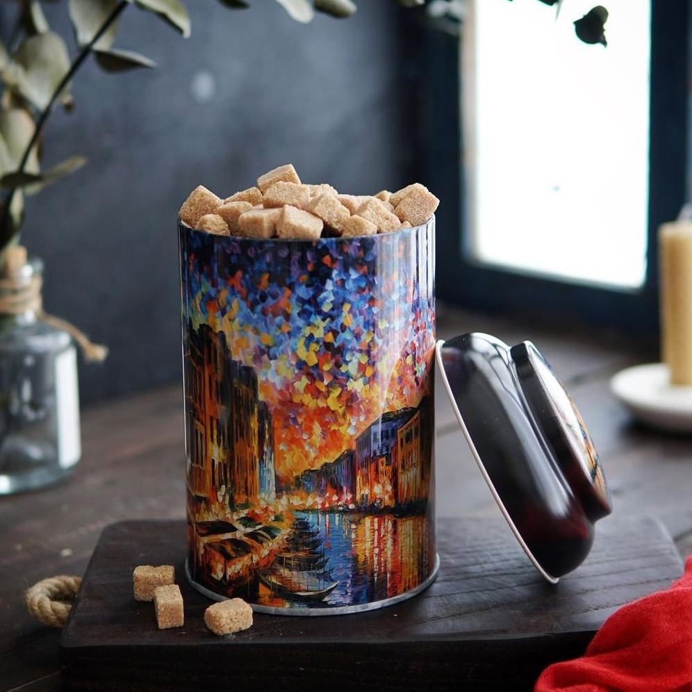 Ø105 x 150 mm Round Metal Tin – 1.2L with Dome Lid Afremov River