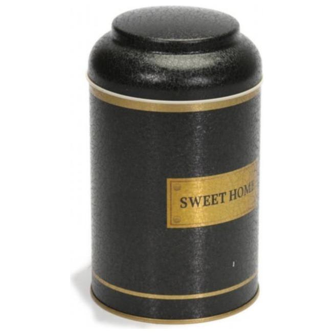 Ø105 x 150 mm  Round Metal Tin – 1.2L with Dome Lid  Black Gold Swt Home