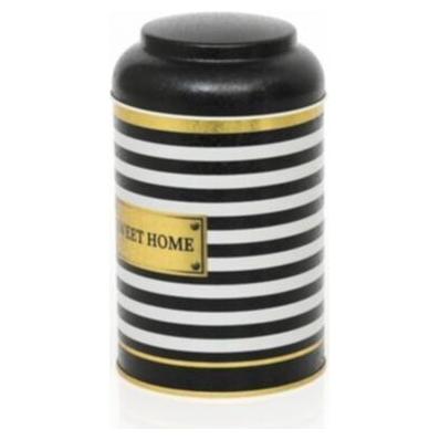 Ø105 x 150 mm  Round Metal Tin – 1.2L with Dome Lid Black and White Line Sweet Home
