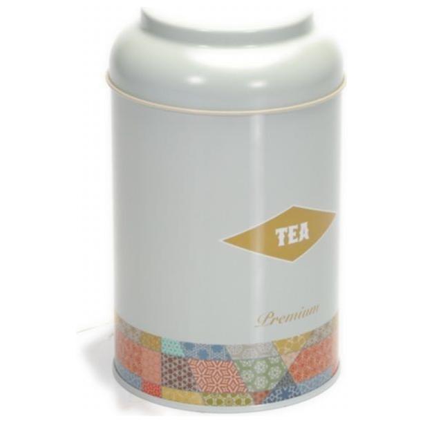 Ø105 x 150 mm  Round Metal Tin – 1.2L with Dome Lid Patchwork  Pattern Green Background