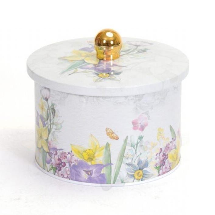 Ø140x100 mm Metal Round Canister Knob Handle 1.3L Flower Gray