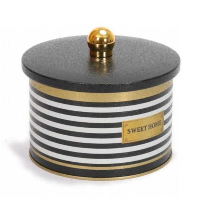Ø140x100 mm Metal Round Canister Knob Handle 1.3L Black and White Line Sweet Home