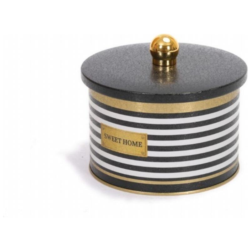 Ø140x100 mm Metal Round Canister Knob Handle 1.3L Black and White Line Sweet Home