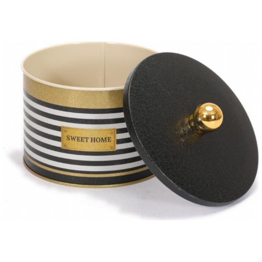 Ø140x100 mm Metal Round Canister Knob Handle 1.3L Black and White Line Sweet Home