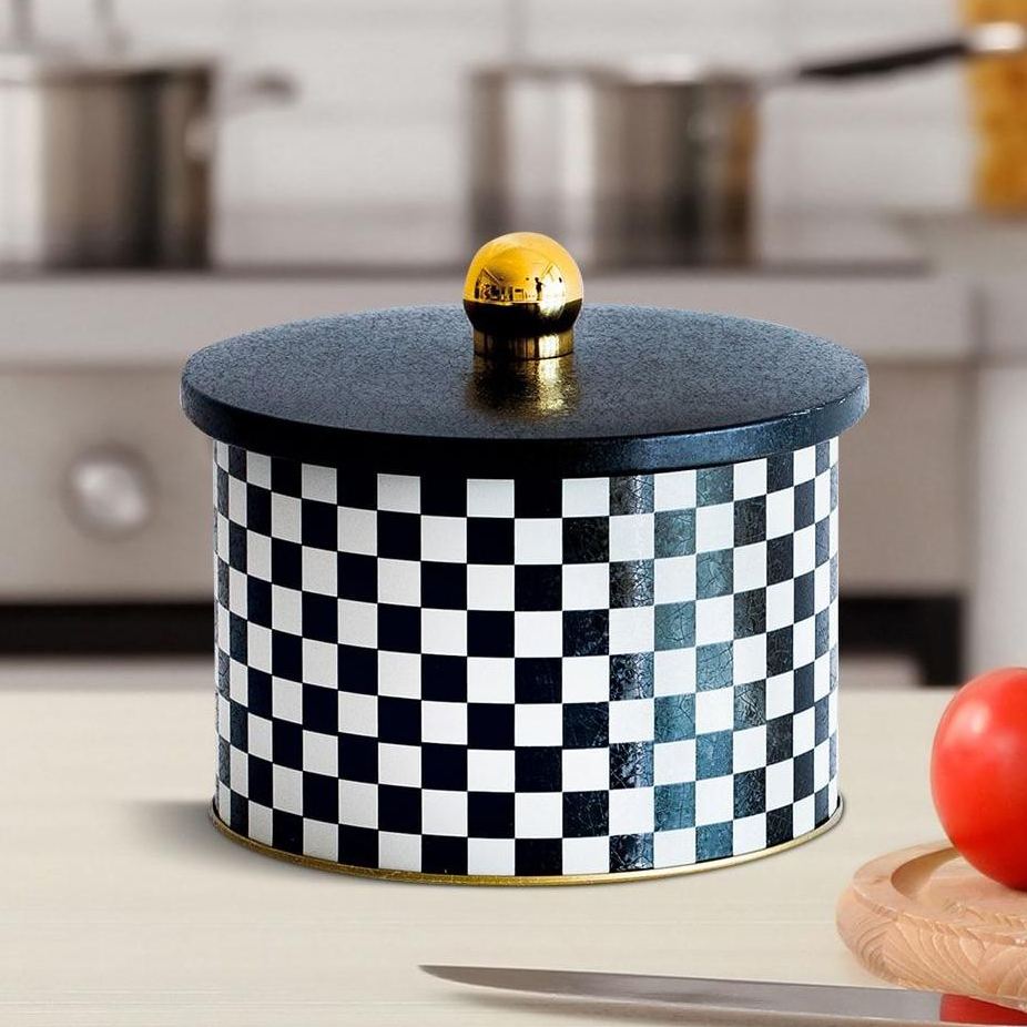 Ø140x100 mm Metal Round Canister Knob Handle 1.3L Checkerboard