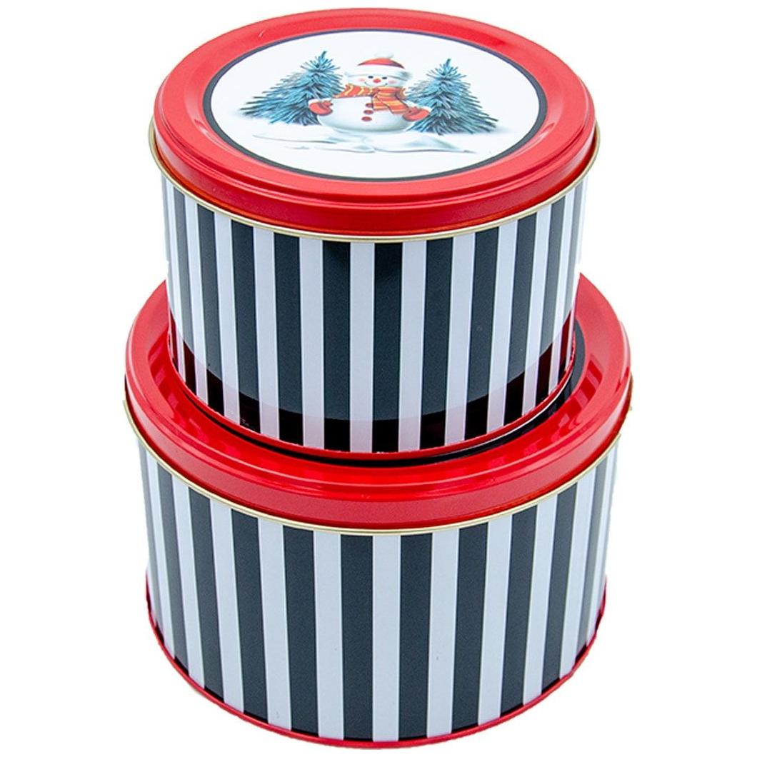  Ø175x110 mm Round Metal Canister 2.5L Line Black Snowman