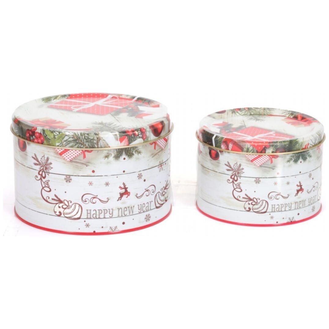 Ø175x110 mm Round Metal Canister 2.5L New Year Red