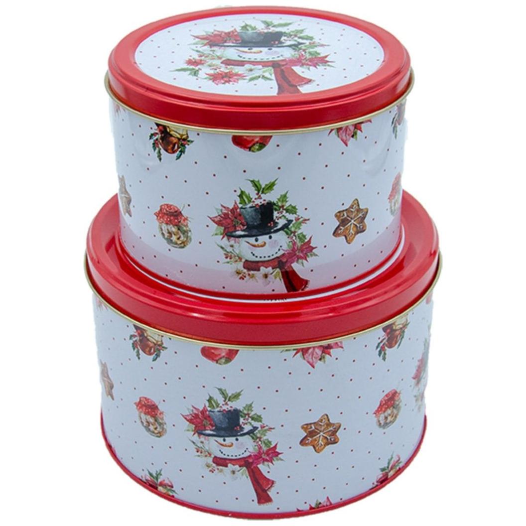 Ø175x110 mm Round Metal Canister 2.5L Red Snowman