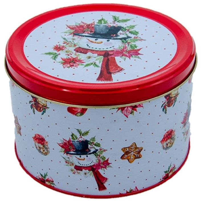 Ø175x110 mm Round Metal Canister 2.5L Red Snowman