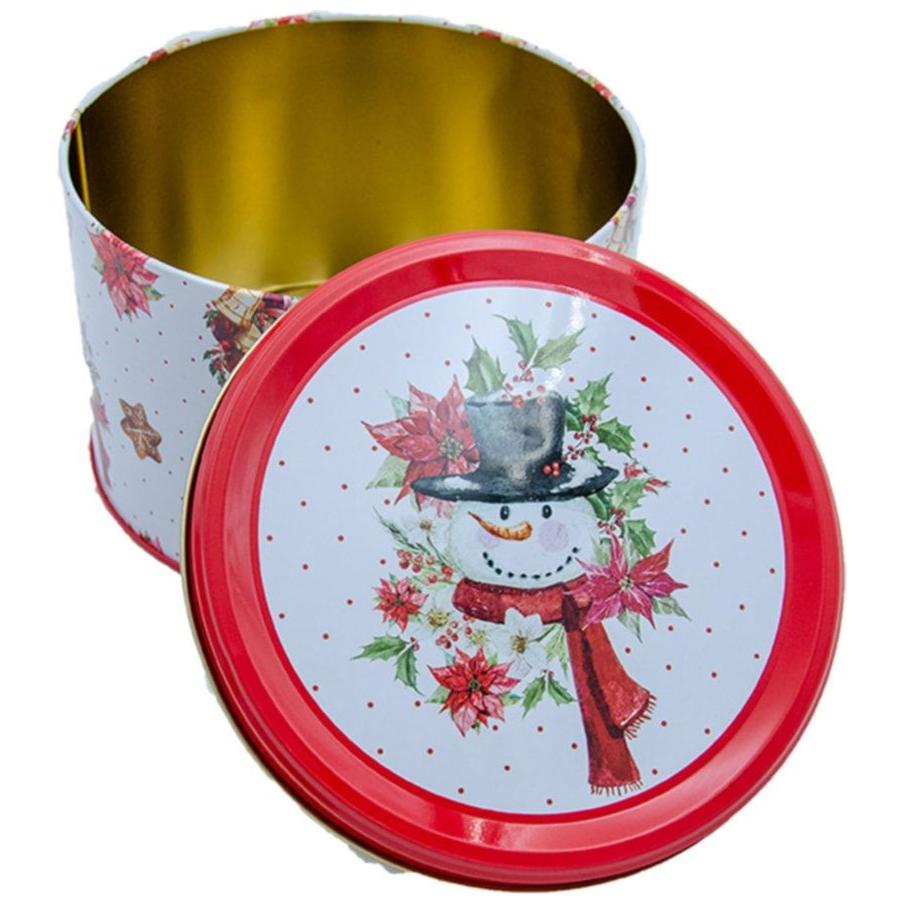 Ø175x110 mm Round Metal Canister 2.5L Red Snowman