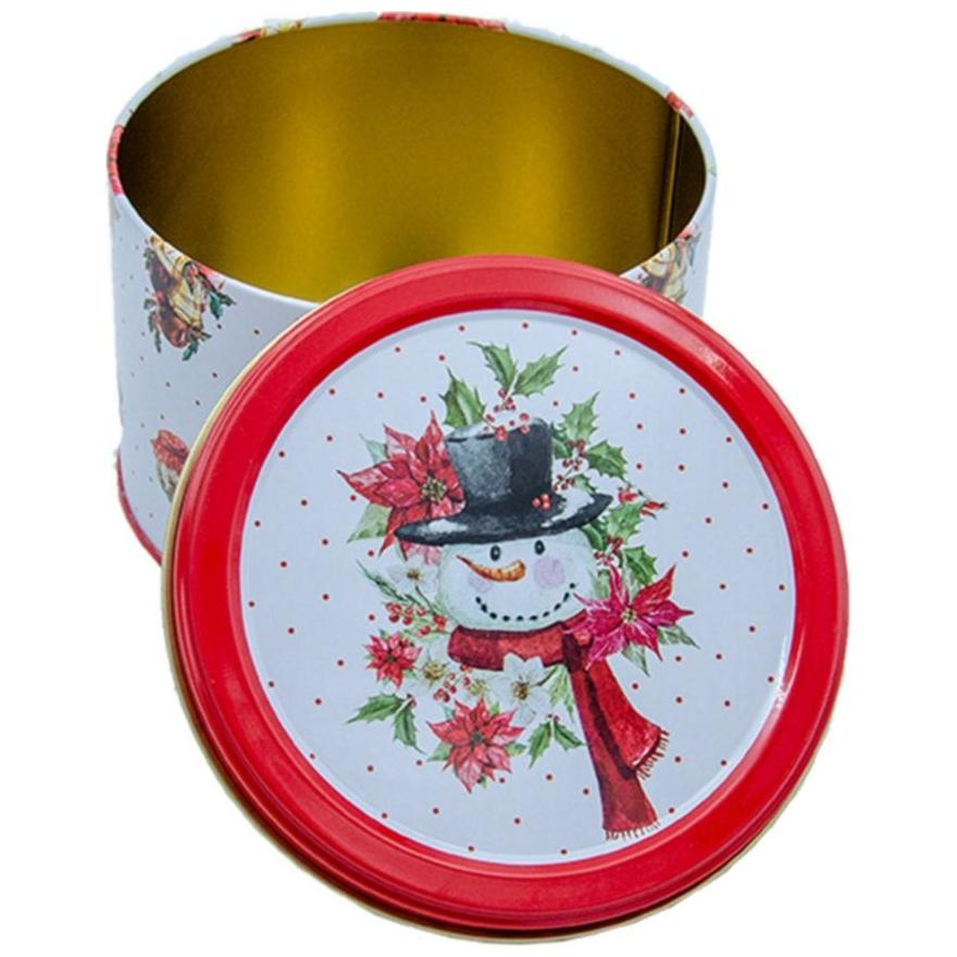 Ø175x110 mm Round Metal Canister 2.5L Red Snowman