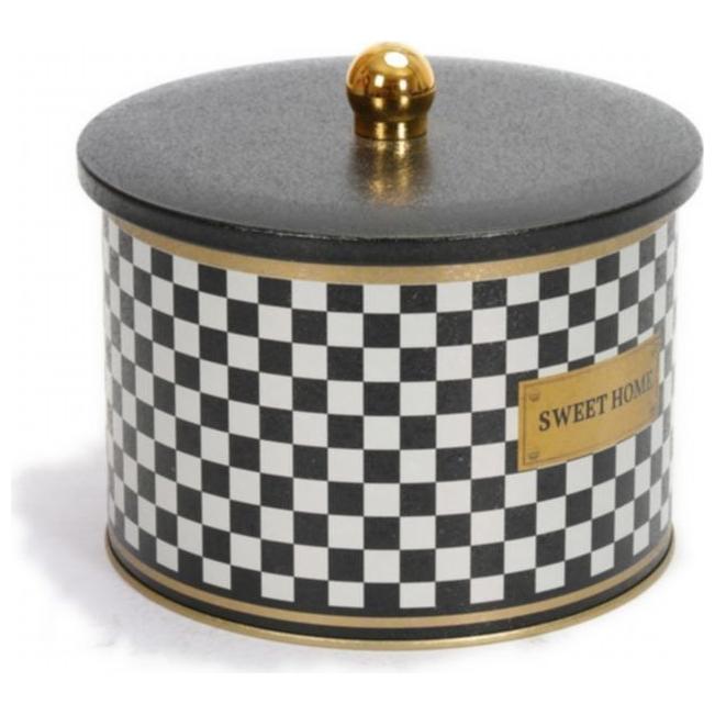 Ø175x130 mm Metal Round Canister 2.9L Knob Handle Checkerboard