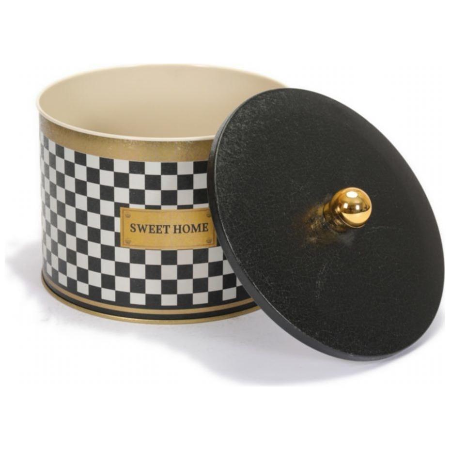 Ø175x130 mm Metal Round Canister 2.9L Knob Handle Checkerboard