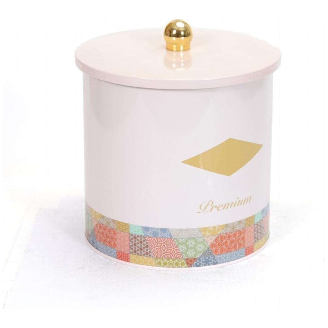 Ø175x180 mm Metal Round Canister 4.1L Knob Handle Patchwork Pattern Pink Background
