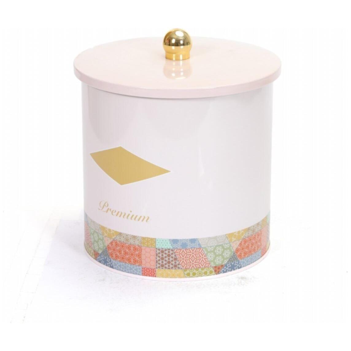Ø175x180 mm Metal Round Canister 4.1L Knob Handle Patchwork Pattern Pink Background
