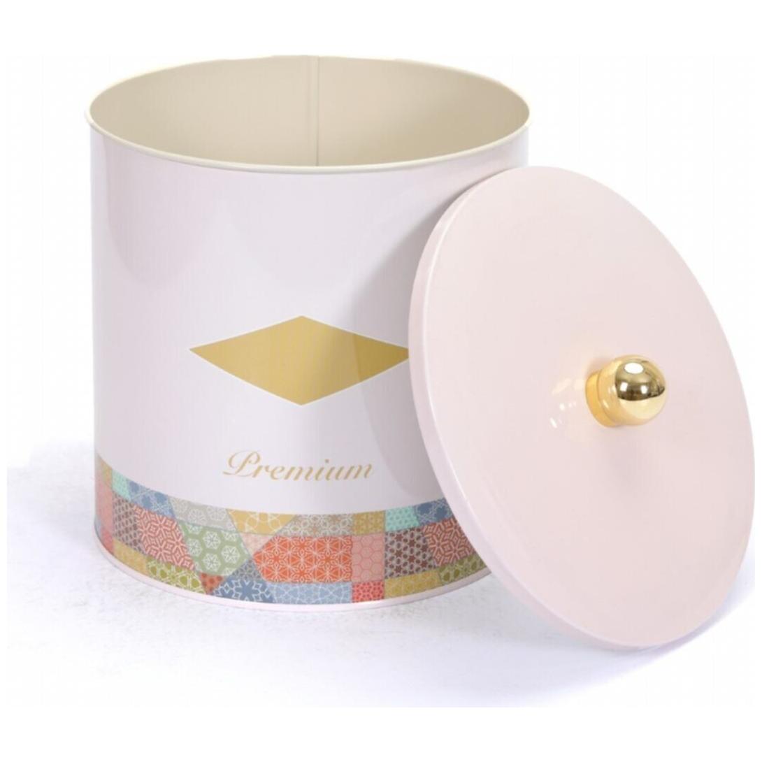 Ø175x180 mm Metal Round Canister 4.1L Knob Handle Patchwork Pattern Pink Background