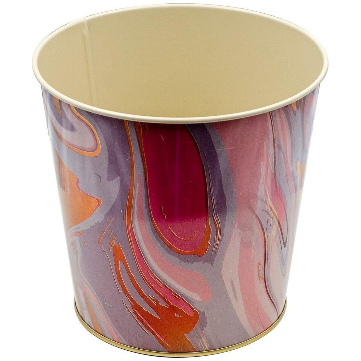 Ø175x170 mm  Metal Popcorn Bucket 2.6L Pink and Gold Marble Texture