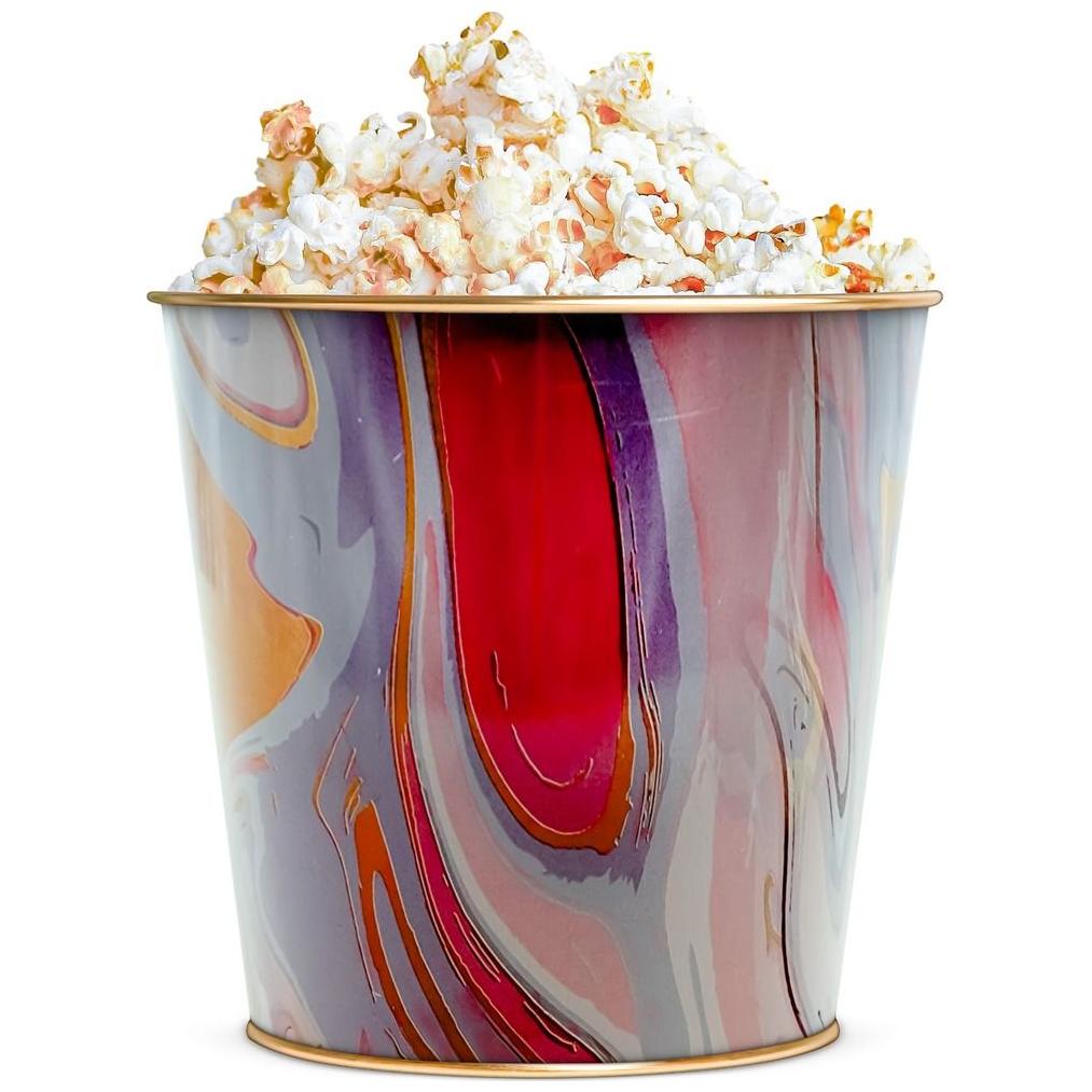 Ø175x170 mm Metal Popcorn Bucket 2.6L Pink and Gold Marble Texture