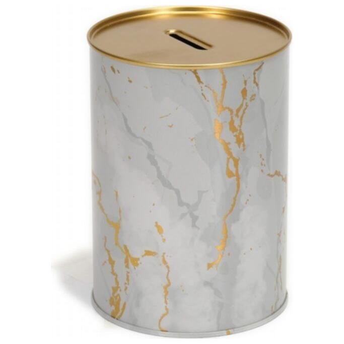 Metal Roud Coin Bank – Ø73x110 mm 0.3L Marble White