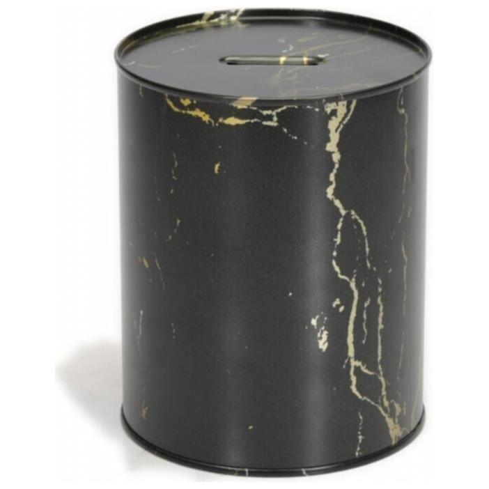 Metal Roud Coin Bank – Ø83x120 mm 0.6L Marble Black