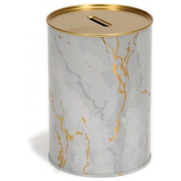 Metal Roud Coin Bank –Ø105x150 mm , 1.1L Marble White Gold