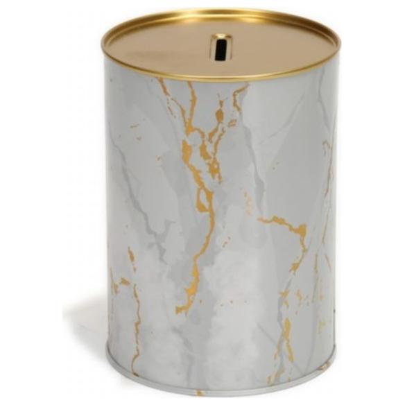 Metal Roud Coin Bank –Ø105x150 mm , 1.1L Marble White Gold