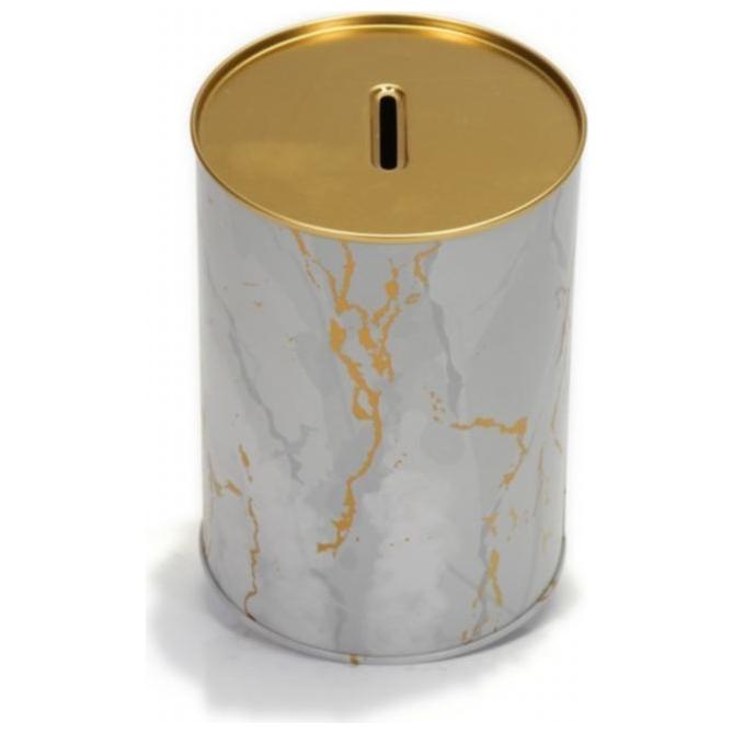 Metal Roud Coin Bank –Ø105x150 mm , 1.1L Marble White Gold