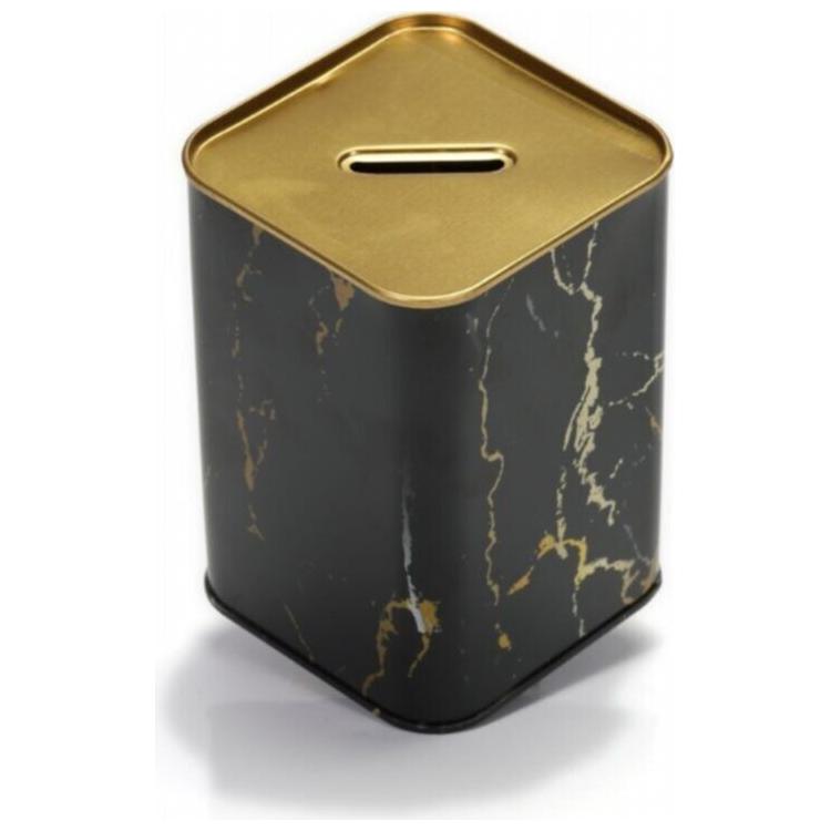 Metal Square Coin Bank 75x75x100 mm 0.4L Marble Black
