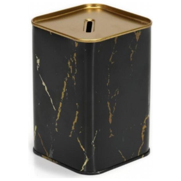 Metal Square Coin Bank 75x75x100 mm 0.4L Marble Black