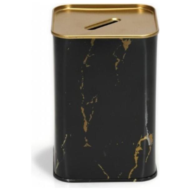Metal Square Coin Bank 75x75x100 mm 0.4L Marble Black