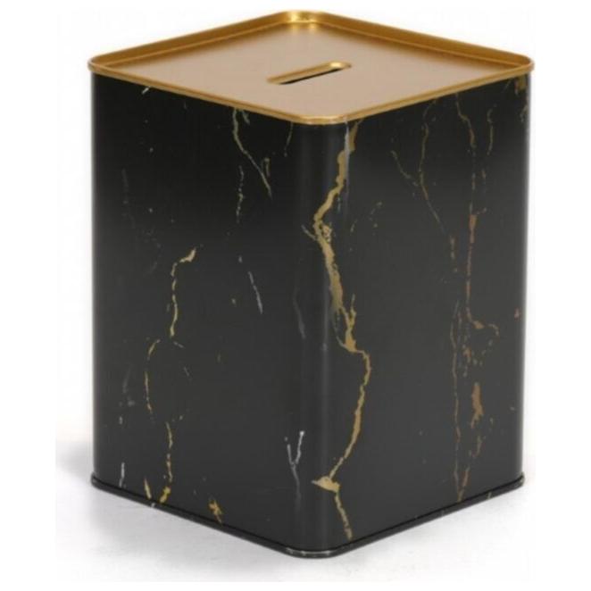 Metal Square Coin Bank 105x105x140 mm 1.4L Marble Black