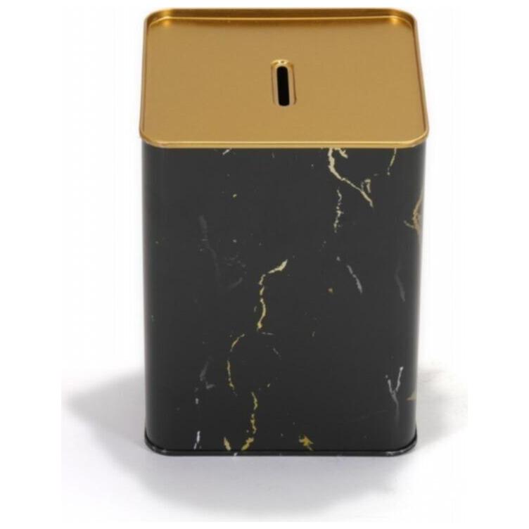 Metal Square Coin Bank 105x105x140 mm 1.4L Marble Black