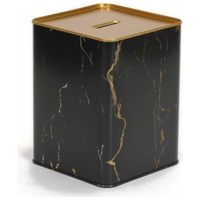 Metal Square Coin Bank 120x120x160 mm 2.1L Marble Black