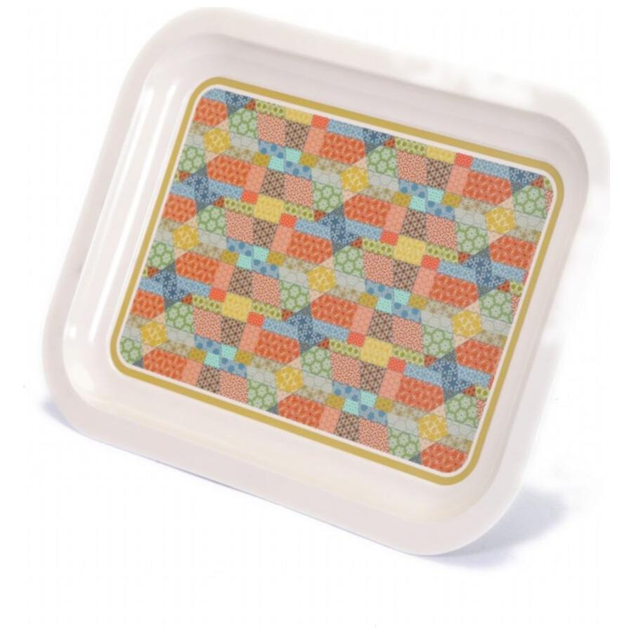 233x307 mm Metal Rectangular Tray Patchwork Pattern Cream Background