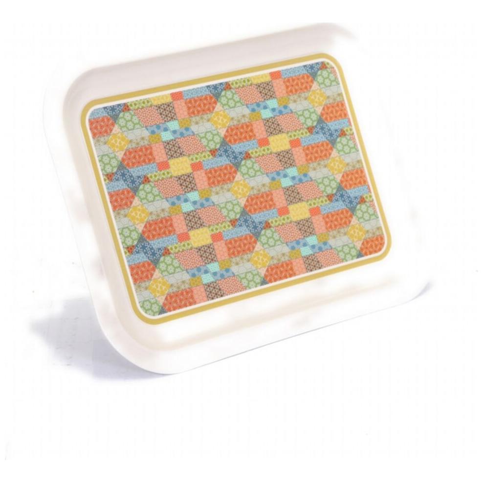 233x307 mm Metal Rectangular Tray Patchwork  Pattern Cream Background