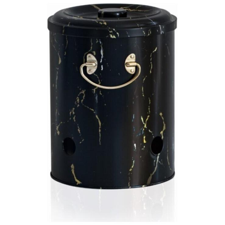 Ø175x225mm Metal Potato & Onion Storage Bin 5L Marble Black