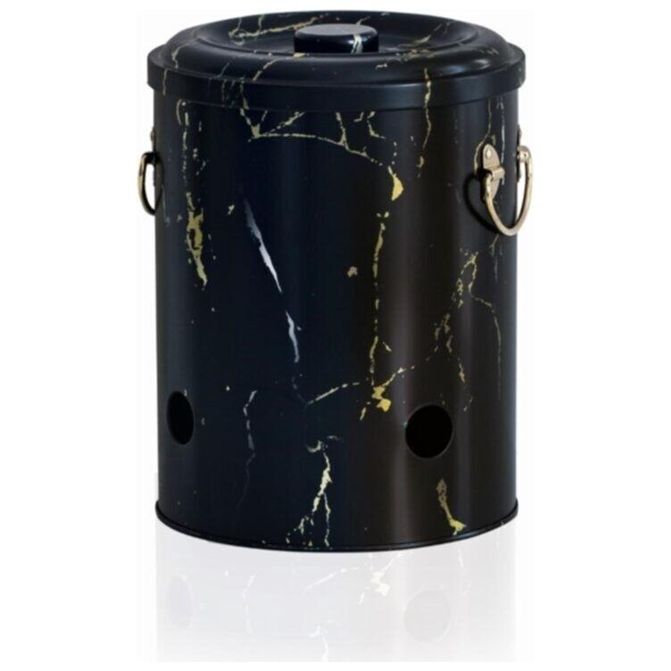 Ø175x225mm Metal Potato & Onion Storage Bin 5L Marble Black