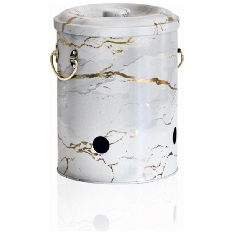 Ø175x225mm Metal Potato & Onion Storage Bin 5L Marble White