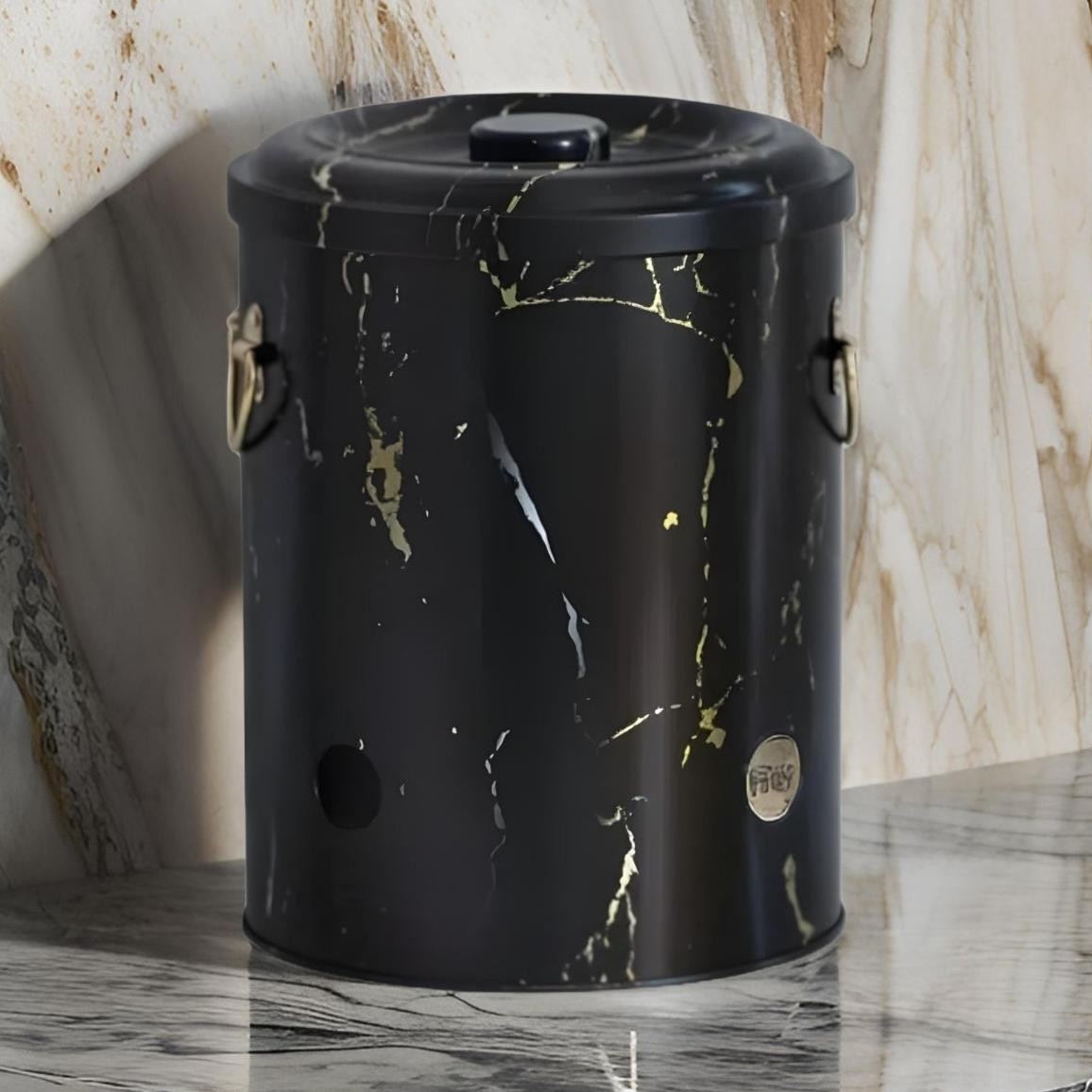 Ø175x225mm Metal Potato & Onion Storage Bin 5L Marble Black