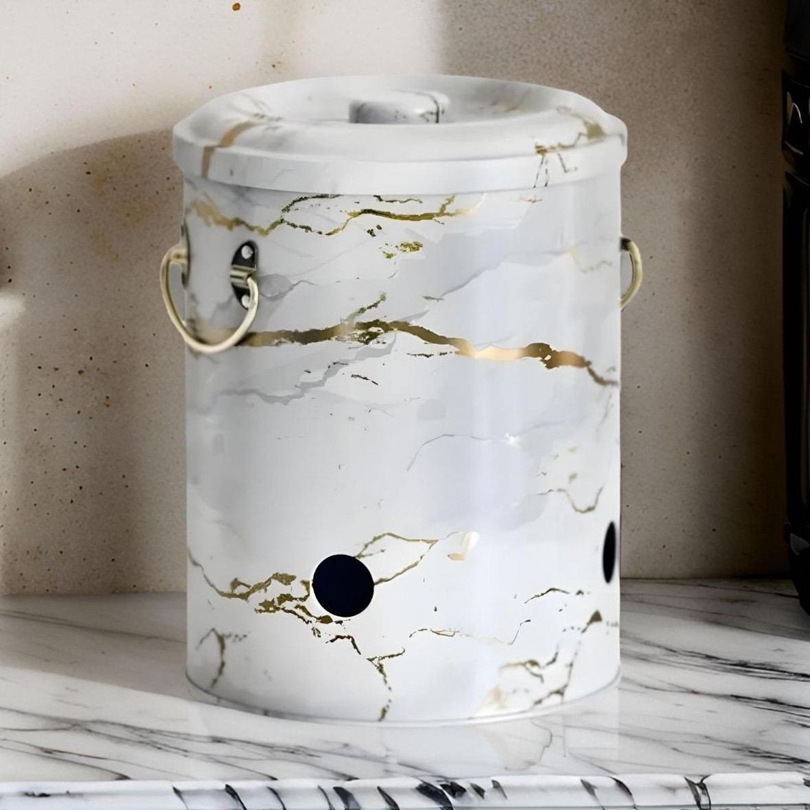 Ø175x225mm Metal Potato & Onion Storage Bin 5L Marble White