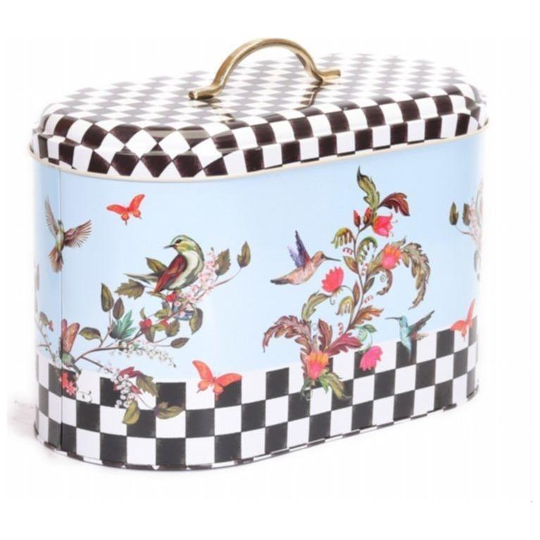 178 x 338 x 200 mm Metal Divided Detergent Bin with Metal Handle Checkerboard Bird Flowers