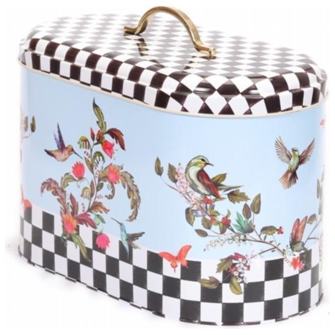 178 x 338 x 200 mm Metal Divided Detergent Bin with Metal Handle Checkerboard Bird Flowers
