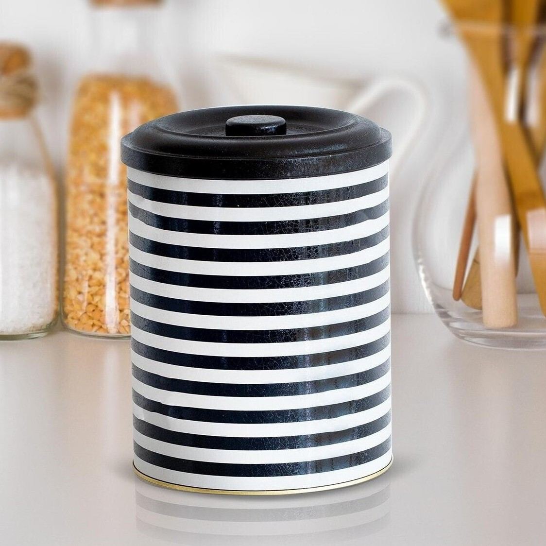  Ø140x180mm  Metal Storage Bin  2.5L Black and White Line Pattern