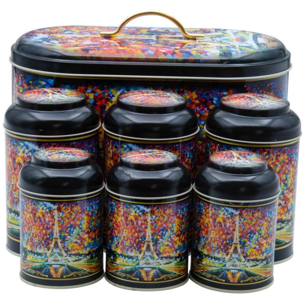 7 Pcs Round Tin Box Kitchen Set Dome Lid Afremov Paris Afremov Design