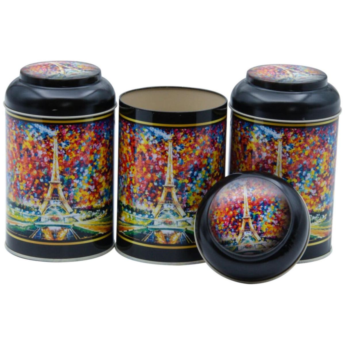 7 Pcs Round Tin Box Kitchen Set Dome Lid Afremov Paris Afremov Design