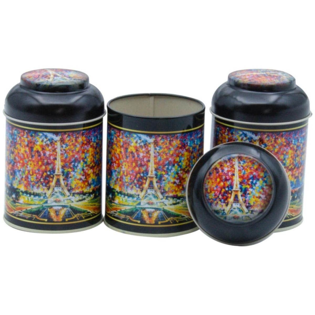 7 Pcs Round Tin Box Kitchen Set Dome Lid Afremov Paris Afremov Design