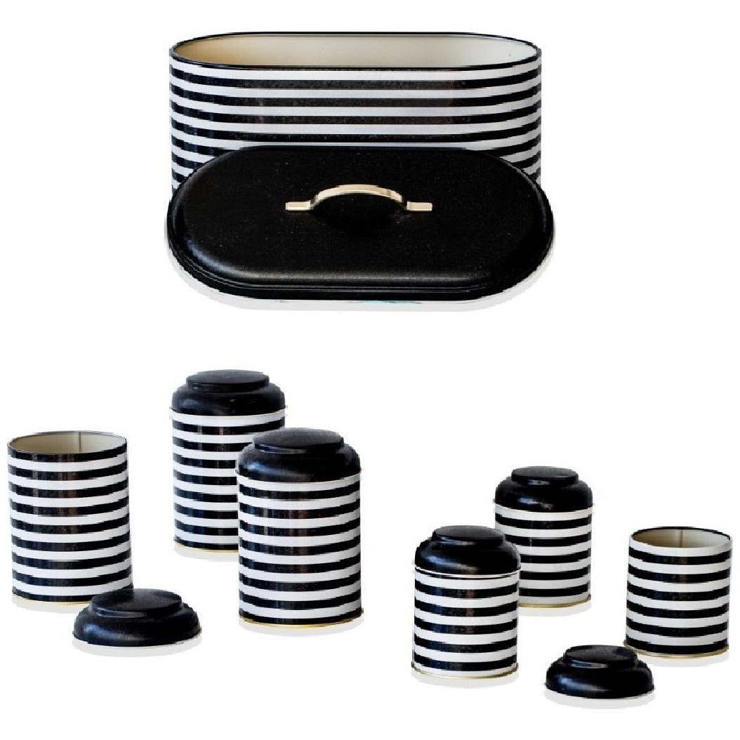 7 Pcs Round Tin Box Kitchen Set Dome Lid Checkerboard Line Design