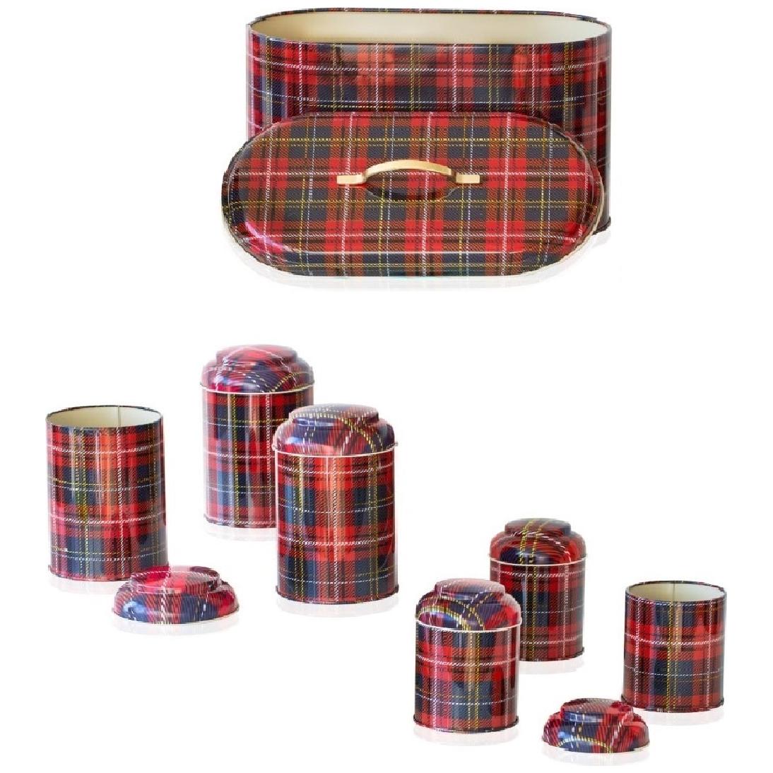 7 Pcs Round Tin Box Kitchen Set Dome Lid Plaid Plaid Design